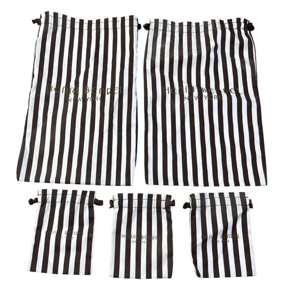 5 Henri Bendel Dust Bags 15" and 6" Classic Stripe Brown White Drawstring - Picture 3 of 4